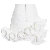 Asymmetric 3D Ruffle Ruched High Waist Bodycon Mini Skirt